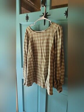 Ava & Viv Olive Plaid Long-Sleeve Peasant Blouse